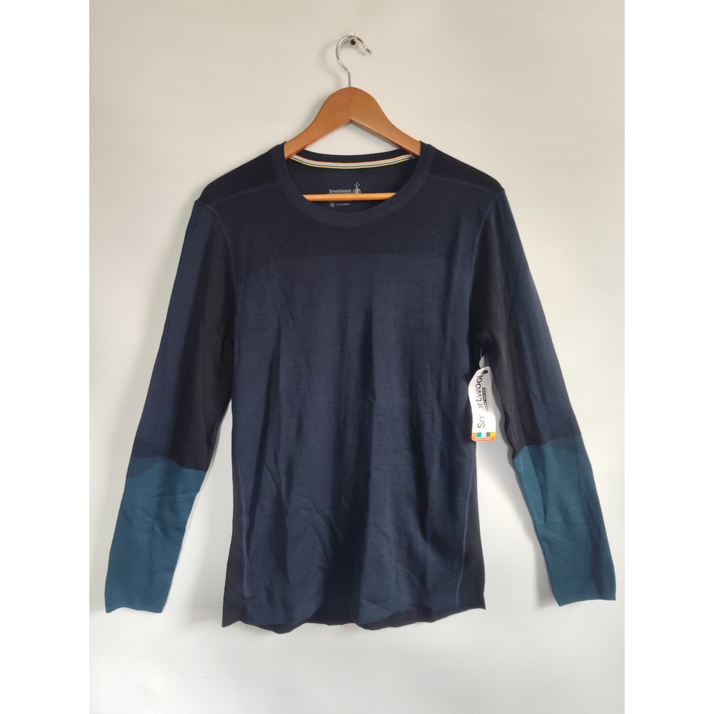 New Smartwool Shirt Large Base Layer Merino Intraknit Thermal Navy Colorblock